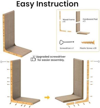 Conlun Cardboard Cat Scratcher, 26" L-Shaped Scratch Pad, Vertical Wall-Leaning Scratching Board to Protect Furniture for Indoor Cats,Wood Grain Jumbo - Image 5