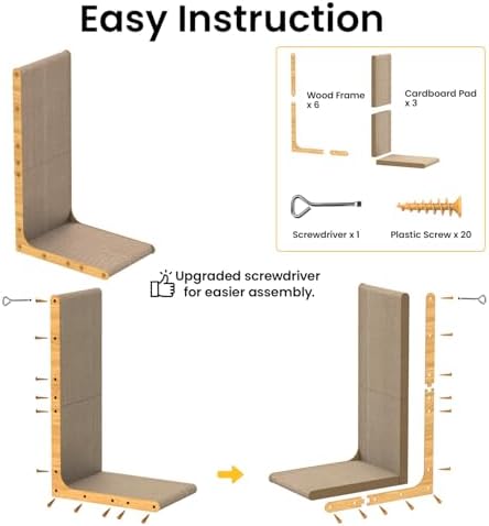 Conlun Cardboard Cat Scratcher,26" L-Shaped Scratch Pad Wall Mounted,Vertical Scratching Post Durable Cardboard to Protect Furniture for Indoor Cats,Wood Grain Junbo (2 Pack) - Image 5