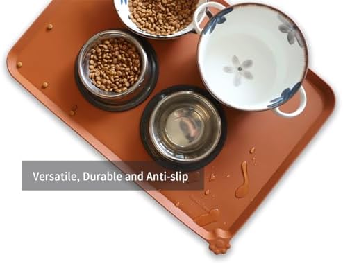 Hoki Found Large Silicone Non Slip Pet Feeding Mats - Waterproof Dog Cat Bowl Mats - Caramel - Image 4