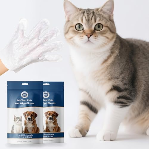 Pet Glove Wipes for Dogs, Hypoallergenic, Cleaning, Deodorizing, Moisturizing, Easy to Clean Wrinkles, Paws, Eyes, Ears, Face, Buttocks, and Body, for Daily Care and Travel (20pcs) by PETCLEAR