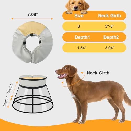 Sponge Core Dog Cat Cone Collar for After Surgery Recovery, Inflatable Dog Cone Alternative, Lainergie Dogs Donut Collar Adjustable with 2PCS Cover for Large Medium Small Dogs Cats (Grey+Yellow, S) - Image 3