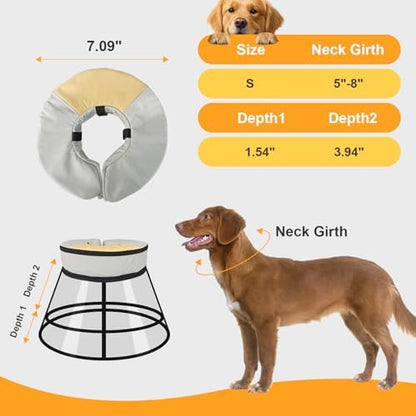 Sponge Core Dog Cat Cone Collar for After Surgery Recovery, Inflatable Dog Cone Alternative, Lainergie Dogs Donut Collar Adjustable with 2PCS Cover for Large Medium Small Dogs Cats (Grey+Yellow, S) - Image 3