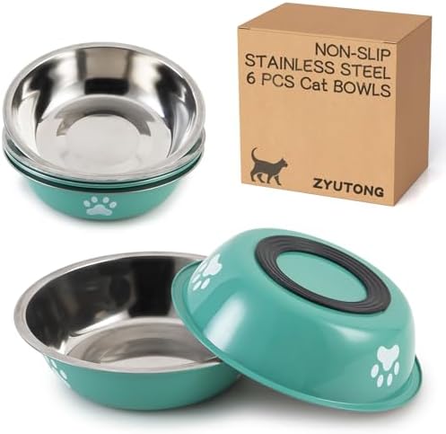 Stainless Steel Cat Bowl Whisker Friendly, Non-Slip, 6-Pack, 16 oz by ZYUTONG