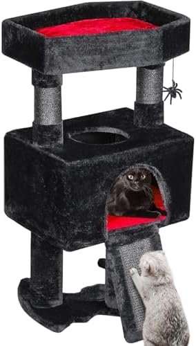 BEWISHOME Cat Tree Tower for Indoor Cats, Gothic Cat Trees with Coffin Bed by BEWISHOME
