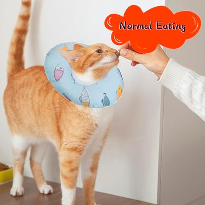 Seyezo Cat Cone Collar Soft, Adjustable Cat Recovery Cone, Blue Fish, Large - Image 4