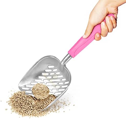 SunGrow Large Cat Litter Scoop, Life Transforming Cat Scooper, Reduces Hand Fatigue, Saves Clear Litter, Makes Scooping Faster and Easier, Pink, 1 pc