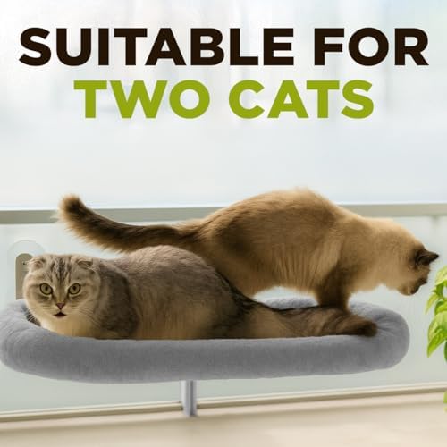 Cat Window Perch – Strong 6 Suction Cup Foldable Cat Hammock Bed for Large Cats and Kittens That Holds up to 50 lbs with Washable Reversible Cover, Sturdy Metal Frame for Window (Gray) - Image 4