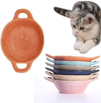Ceramic Cat Bowl Cats Dishes for Food and Water, 8.3 Inch Dog Bowls, 7 oz Ceramic Cat Food Bowl, Whisker Fatigue Pet Plate, Pet Water Bowls with Handle Perfect for Indoor Cats (Orange) by Padolitlay