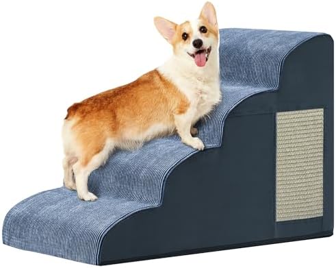 Ahpmeoa Dog Stairs for Small Dogs 19.7" H, Dog Ramp for Bed, 4-Step, Navy by Ahpmeoa