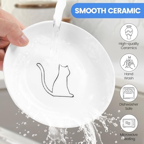 Ceramic Elevated Cat Bowls - Whisker Friendly, Anti-Vomiting, Stylish & Hygienic Cat Bowl Set (Line Cat, 2 Pack) - Image 5