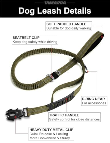 TINMARDA Heavy Duty Dog Leash with 2 Padded Handles & Advanced Easy Metal Clip, 4-6FT Shock Absorbing No Pull Dog Leashes for Medium Large Dogs that Pull (Army Green) - Image 7