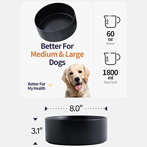Black Dog Bowl Ceramic for Medium Large Breed, Heavy Weighted Dog Food Water Feeder Dish, Non - Slip Modern Cute Extra Big Porcelain 8 in Pet Bowl Maze - Image 2