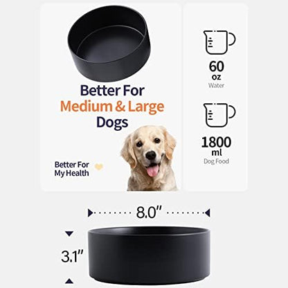 Black Dog Bowl Ceramic for Medium Large Breed, Heavy Weighted Dog Food Water Feeder Dish, Non - Slip Modern Cute Extra Big Porcelain 8 in Pet Bowl Maze - Image 2