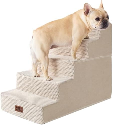 EHEYCIGA Dog Stairs for High Bed 22.5" H, 5-Step Dog Steps, Beige by EHEYCIGA