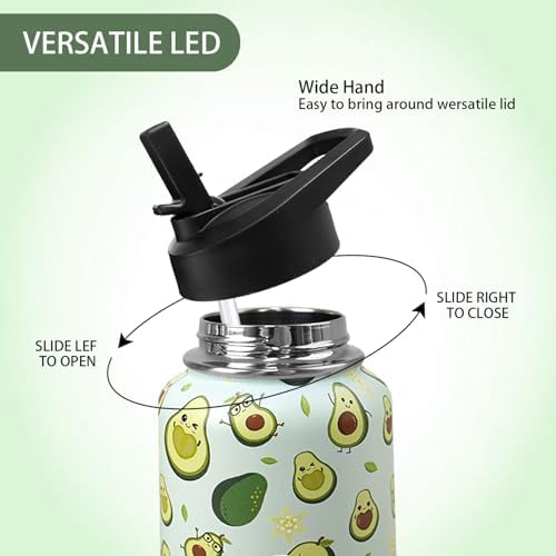 32oz Green Avocado Stainless Insulated Aater Water Bottle with Straw,Green Avocado Gym Hiking Sports Coffee Mug Cup Water Bottles,Avocado Themed Gifts for Women,Avocado Decor Stuff Accessories - Image 3