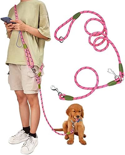 Hands Free Dog Leash Crossbody Dog Running Leash Handsfree Pet Rope for Hiking Training Heavy Duty Reflective Pet Walking Belt (Pink) by pawstrip