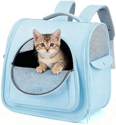Cat Carrier Backpack,Large Space Animal Carrier Backpacks for Small Dogs Kitten and Medium Cats, Comfort & Safety,Design Reduces Pressure for Travel Outdoor and Vet Visits (Blue) by Vinqki