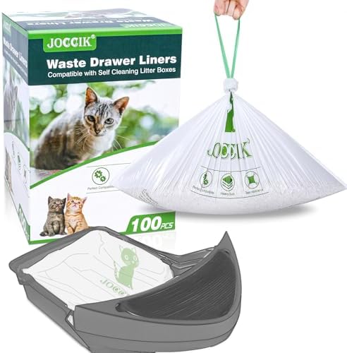 Cat Litter Box Liner Compatible with Litter Box Robot 4 & 3, Waste Bags 100 Pack, Waste Drawer Liners Heavy Duty White by LotuFlor
