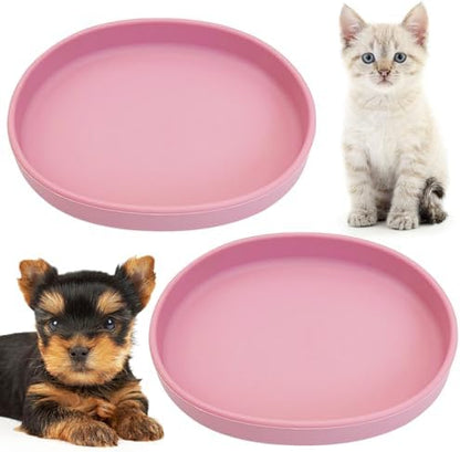 Fhiny 2 PCS Silicone Cat Food Bowls Shallow Dog Bowl 7" Non-Slip Pet Feeding Dishes for Dry and Wet Food Whisker Fatigue Cat Plates for Kitten Puppy and Small Pets (Pink) by Fhiny