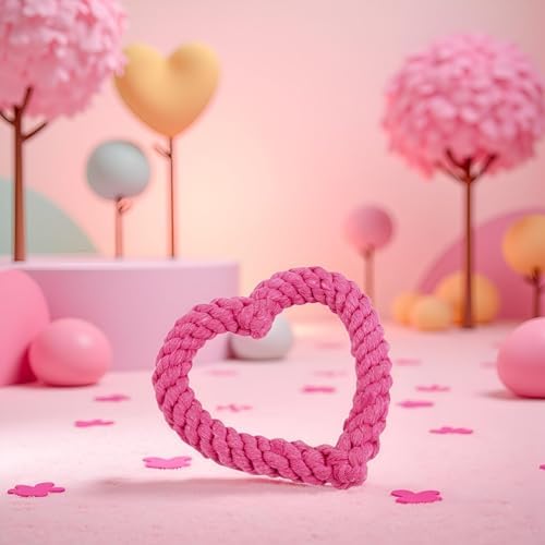 Jinshining Pink Cute Dog/Cat Chew Toys, Dog Toys for Chewers, Heavy Duty Dental Rope Toy for Dogs, Creative Love Heart Shaped Interactive Rope Dog Toys, Cotton Puppy Teething Chew Tug Toy Dark - Image 4
