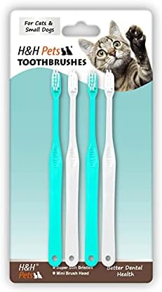 H&H Pets Toothbrush for Small Dogs & Cats - Soft and Extra Small Toothbrush Designed for Cats, Puppies, and XS Breed Dogs Like Teacups, Chihuahuas, Yorkshire, and Poodle, 4 Count Pack by H%26H+Pets
