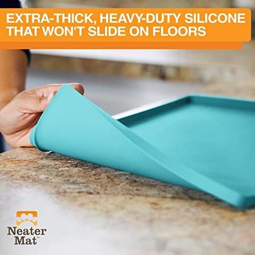 Neater Pet Brands Neater Mat Pet Mats for Food and Water, Cat & Dog Bowl Mat Waterproof Silicone, Feeding Tray, Dog Food Mats for Floors, Placemat w/Raised Edge for Under Bowls, 19” x 12”, Aquamarine - Image 5