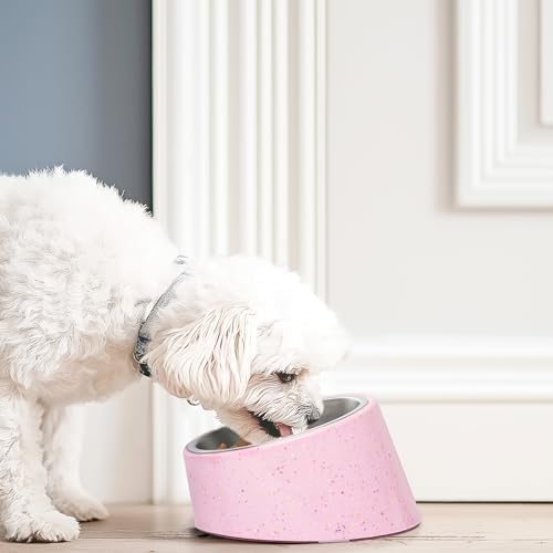 bzyoo 16oz Tilted Dog Bowl for Small Dogs & Cats, 15° Elevated Stainless Steel Pet Feeder, Ergonomic Anti-Vomiting Food Bowl for Frenchie, Pug, Persian Cat, Non-Skid Melamine Stand, Sprinkle (Pink) - Image 6