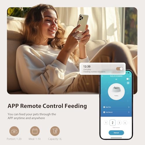 IMIPAW Automatic Cat Feeder, 5G WiFi Cat Food Dispenser with APP Remote Control, Pet Dry Food Smart Feeder, Programmable Timed Feeding, Dual Power Supply, 1-10 Meals Per Day, Desiccant Bag, Small pets - Image 5