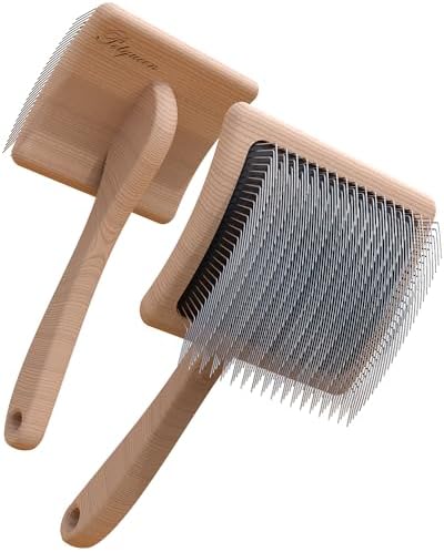 Dog Slicker Brush for Large Dogs, Professional Doodles Brush for Poodles, Goldendoodles and Labradoodles - Easy to Remove Tangles, Mats and Fluff - 3.8"x3.2" Head, 8" Wood Body by Petqueen