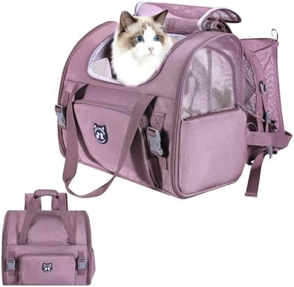 Lollimeow Expandable Cat Carrier Backpack for Large Cats - Airline Approved Pet Carrier Backpack for Small Dogs, Hiking & Travel, Waterproof with Breathable Mesh, 22lbs Capacity (Plum, Large) by Lollimeow