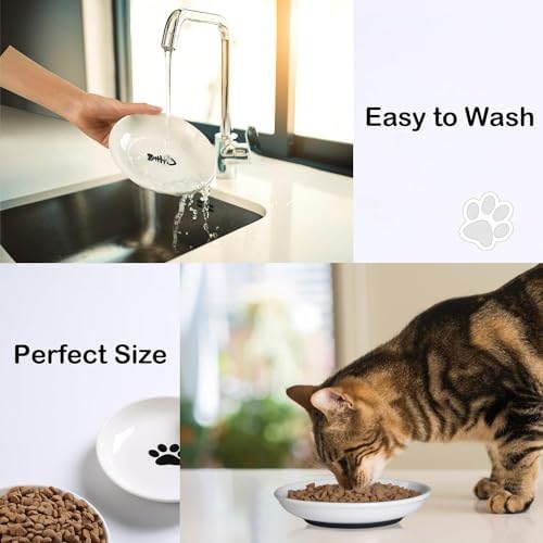 WROSWT Cat Food Bowl,Healthy Ceramic Cat Bowls for Indoor Cats,Anti Whisker Fatigue Cats Dishes Set,Shallow Wide Kitten Plates for Food and Water,Non-Slip Silicone Bottom,3 Pack - Image 6