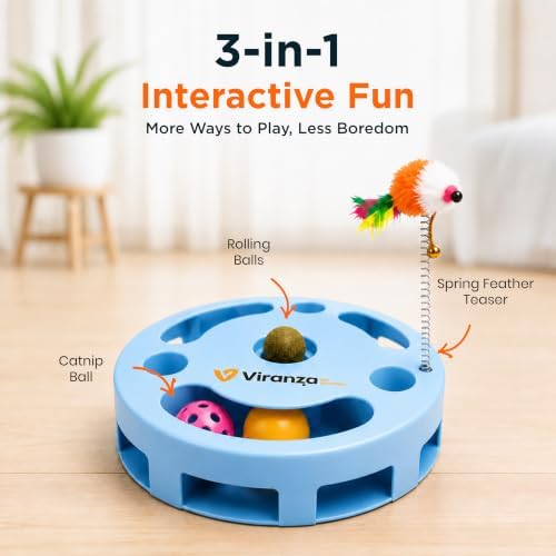 4 Interactive Cat Toy with Catnip Ball, Dual Rolling Balls & Feather Teaser - Image 6