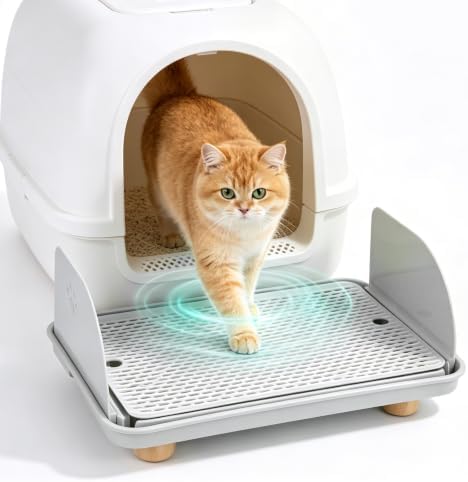 Litter Box Step, Cat Litter Box Ramp/Catcher with Splash-Proof Side Baffles by Himake