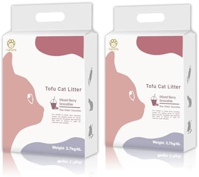 Tofu Cat Litter, Flushable, 100% Natural and Biodegradable, Quick Clumping and Dust Free, Odor Control and Ultra Absorbent，Strong Deodorizer with Maximum Water Solubility (6lb×2bags) by THFOPS