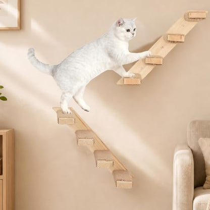 Cat Climbing Stair Shelf, Wall Mounted Reversible Ladder 2PCS 4 Steps by PELUOMOZ