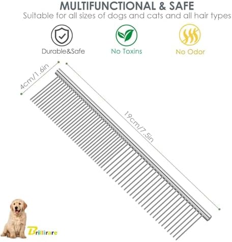 Dog Grooming Comb Pet, Stainless Steel Cat Combs with Rounded Teeth, Professional Metal Tear Stain Remover, Dematting Tool for Small, Medium & Large Pets-7.5in - Image 2