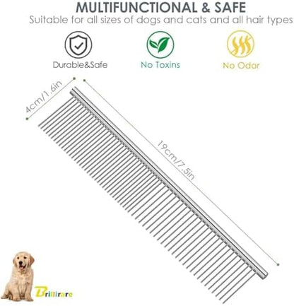 2 Pack Dog Grooming Comb Pet, Stainless Steel Cat Combs with Rounded Teeth, Professional Metal Tear Stain Remover, Dematting Tool for Small, Medium & Large Pets-7.5in - Image 2