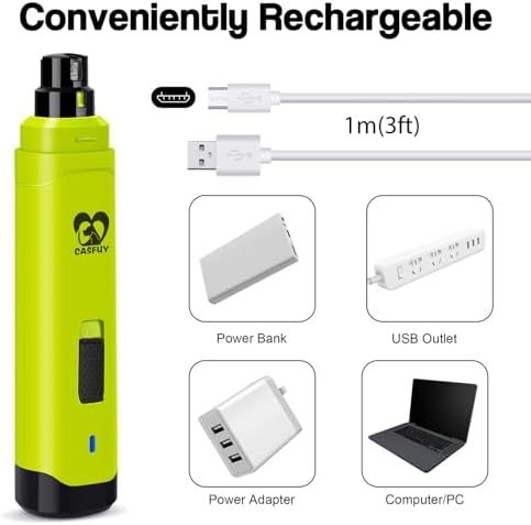 Casfuy Dog Nail Grinder Upgraded - Professional 2-Speed Whisper-Quiet Electric Pet Nail Trimmer Painless Paws Grooming & Smoothing for Small Medium Large Dogs & Cats (Green) - Image 7