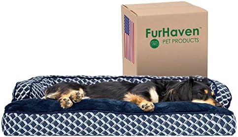 Furhaven Pillow Dog Bed for Medium/Small Dogs w/ Removable Bolsters & Washable Cover - Plush & Woven Decor Comfy Couch Sofa - Diamond Blue, Medium by FurHaven