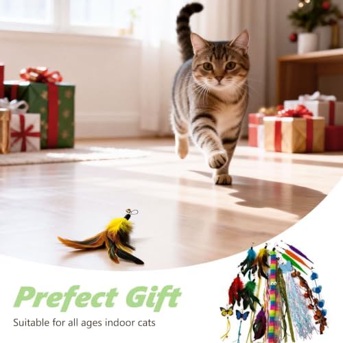 Cat Wand Refills, [9 Pack] Interactive Cat Toys Replacement with Feather, Worm, Ribbon, Caterpillar, Butterfly Attachments, Retractable Cat Teaser Wand Refill - Image 7