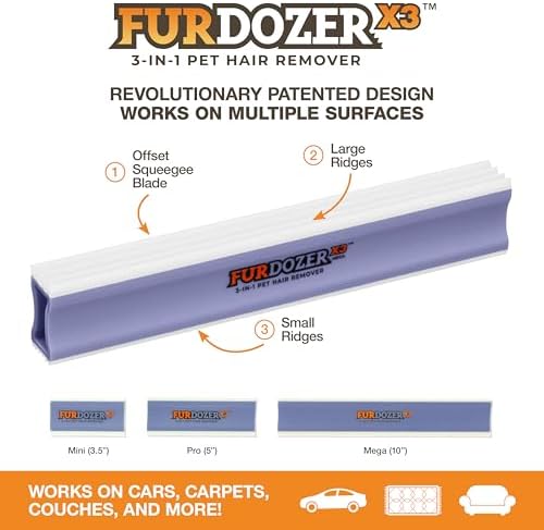 FurDozer Pet Hair Remover & Auto Detailing Tools - Cat & Dog Hair Remover for Carpets, Car Interiors, Couches, Bedding, & Pet Furniture (Purple, X3 MEGA - 10" Long) - Image 2