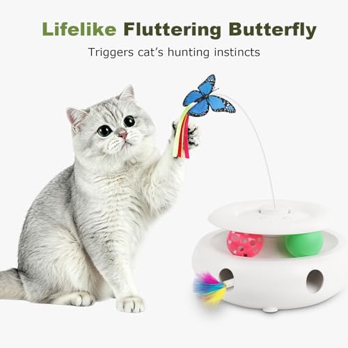 Cat Toys for Indoor Cats, 3-in-1 Interactive Cat Toy Automatic Kitten Toys with Fluttering Butterfly, Ambush Feather and Track Balls, Smart Sensor Wake-Up,USB Powered, Exercise & Boredom Relief - Image 2
