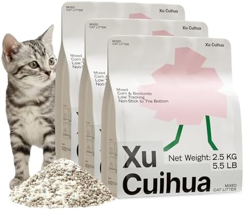XuCuiHua Bentonite Mix Cat Litter, Strong Clumping Litter, Odor Control, Easy Scooping, Clumps Lift Cleanly, Low Dust, Corn & Cassava Litter, 5.5 LB x 3 Bags by Unknown
