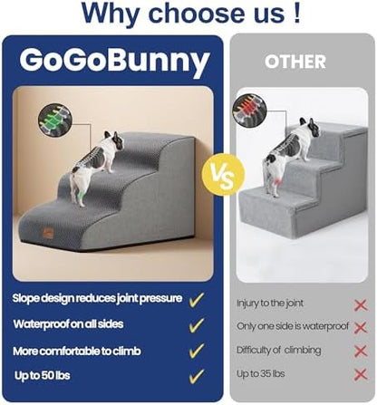 GoGoBunny Dog Stairs for Small Dogs, 3-Step Pet Steps for Couch Sofa, Grey - Image 4