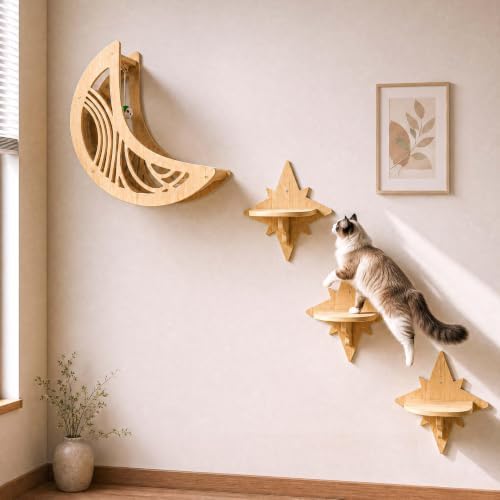 Moon & Star Cat Wall Shelves, Modern Cat Wall Furniture for Indoor Cats - Image 6