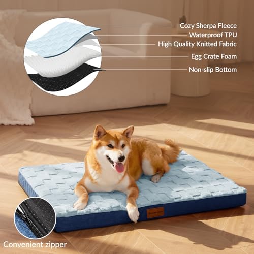 Patas Lague Orthopedic Large Dog Bed Washable Pet Crate Mat 48''X30'' Blue - Image 3