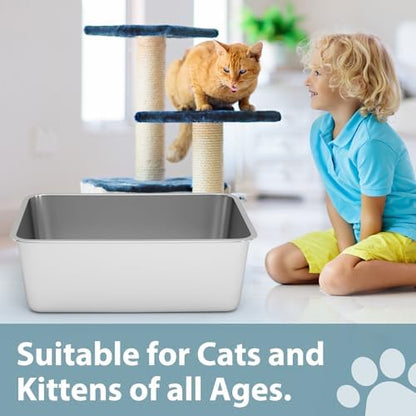 WENBOKMIN Stainless Steel Cat Litter Box - (17.7" L x 13.5" W x 6" H) | Non Slip, Easy to Clean, Never Absorbs Odor, Stains, or Rusts - Image 6