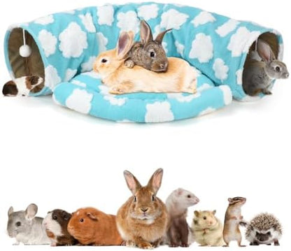 BWOGUE Bunny Tunnel Bed, 2-in-1 Collapsible Rabbit Tunnel Hideout with Mat by BWOGUEPetHome