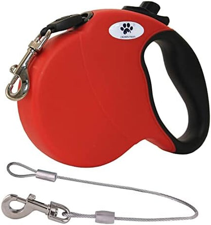 16ft Retractable Dog Leash for Medium Breed Dogs up to 44 lbs with a Detachable Chew Proof Extender Wire Ropes (RED M) by CROWN+PAWS