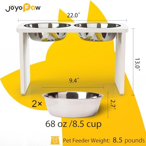 Elevated Dog Bowls, Waterproof Raised Dog Bowl for Medium & Large Dogs, HIPS Poly Lumber Stand with 2 Stainless Steel Bowls, Indoor & Outdoor Use (13'' Tall–68 oz Bowl, White) - Image 2